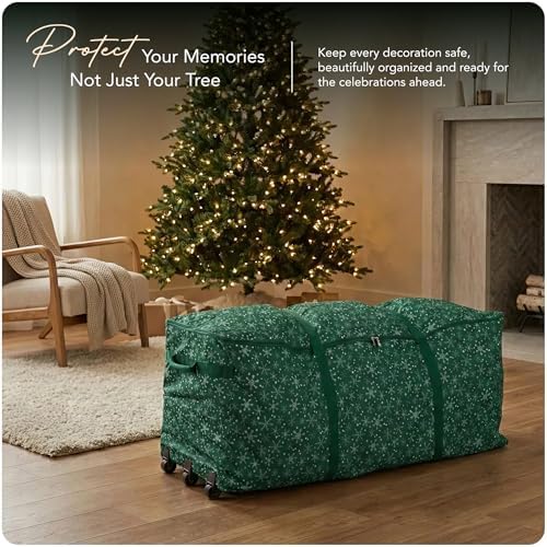 Covermates Christmas Tree Rolling Cinch Bag 6-7.5 ft Trees, Green Snowflake
