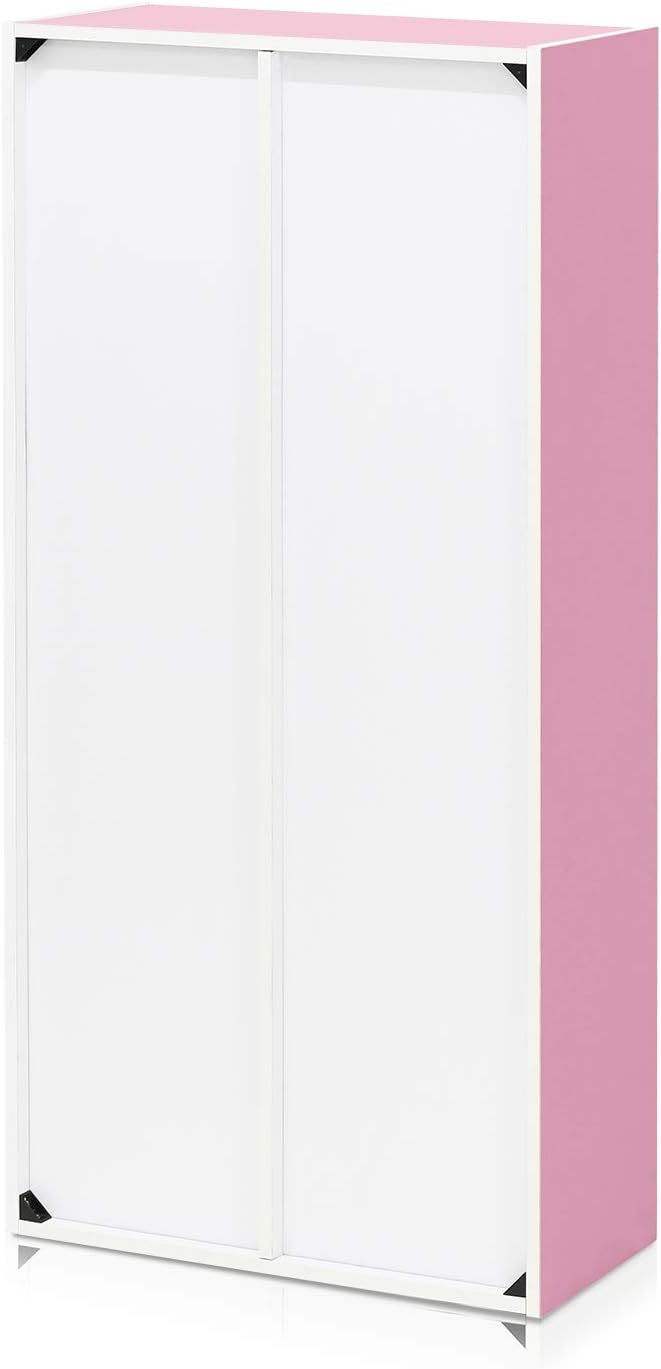 Furinno LUDER Book Shelf, 7-Cube Bookshelf, Bookcase with Open Shelves, 9.4 x 19.5 x 41.7, Easy Assembly, for Living Room, Bedroom, Home Office, White/Pink