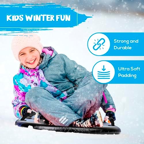 Slippery Racer Downhill Zeus Adults and Kids Foam Saucer Disc 1 Rider Snow Sled Toboggan with Handles, Midnight Hologram