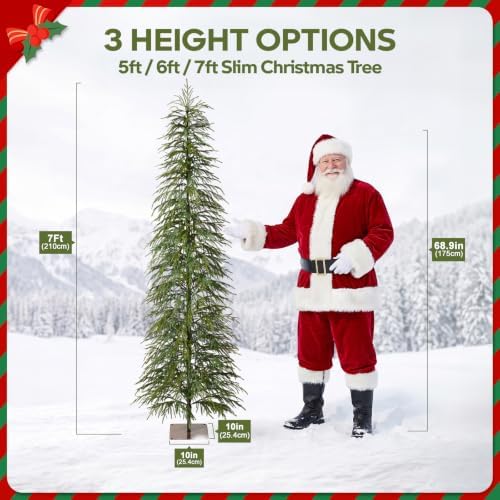 VeriNaTural Unlit Christmas Tree 7ft, Skinny Slim Pencil Xmas Tree