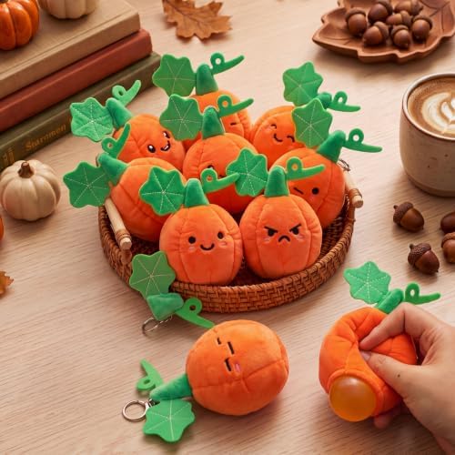Meooeck 12 Pcs Fall Pumpkin Fidgets Balls Keychains Fall Party Favors