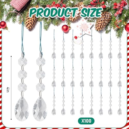 Syhood 100 Pcs Crystal Christmas Tree Ornaments, Teardrop