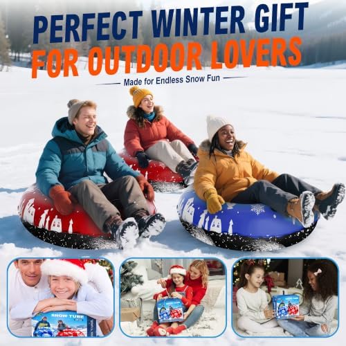 ZIZZ Inflatable Snow Tubes for Kids Adults Sledding 48" Large Heavy Duty