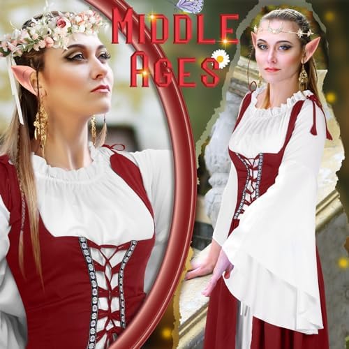 Bonuci 6 Pcs Medieval Renaissance Costume Women Fairy Dress