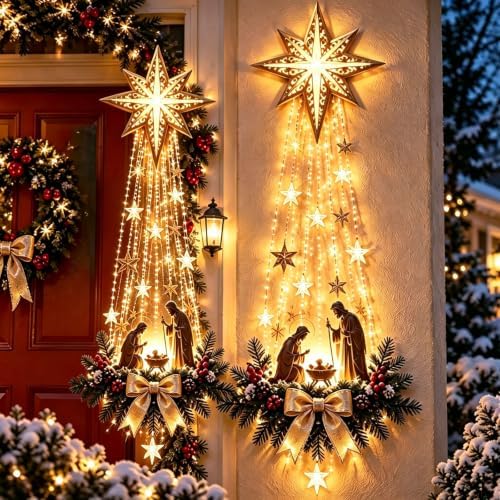 Lighted Nativity Wall Decor, Bethlehem Star of Faith，2PCS