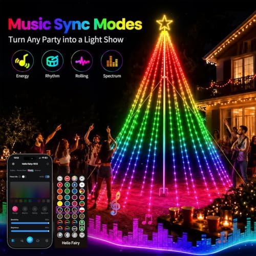 16FT Outdoor Christmas Tree Lights for Flagpole,DIY Music Sync App Control
