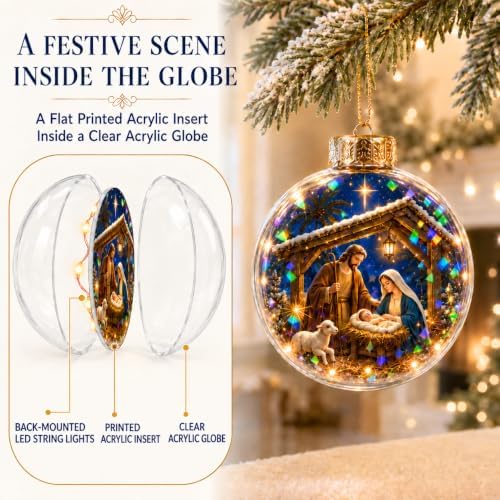 Lighted Nativity Christmas Ornament with Prismatic Sparkle, 3.15 Inch
