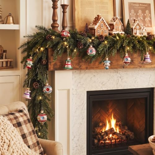 12 Pcs Christmas Vintage Glass Reflector Ornament,Striped
