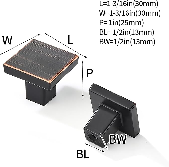 khtumeware 20 Pack Oil Rubbed Bronze Cabinet Knobs 1-1/4 inch(32mm) Solid Heavy Duty Square Bi-Fold Door Knob for Kitchen Bathroom and Dressing Table