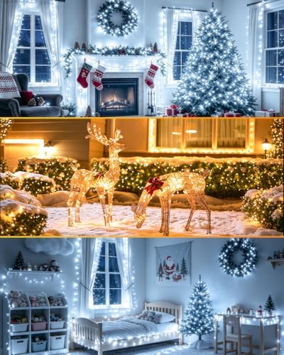 2 Pack 200LED Christmas Lights Indoor Outdoor Warm White to Cool White