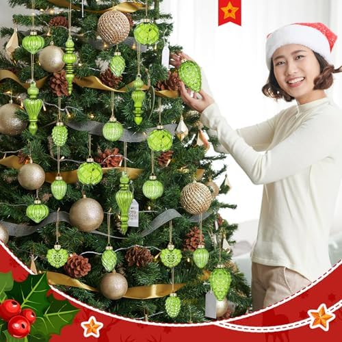 Vercraft 20 Pcs Vintage Mercury Glass Finial Christmas Ornament, Lime Green
