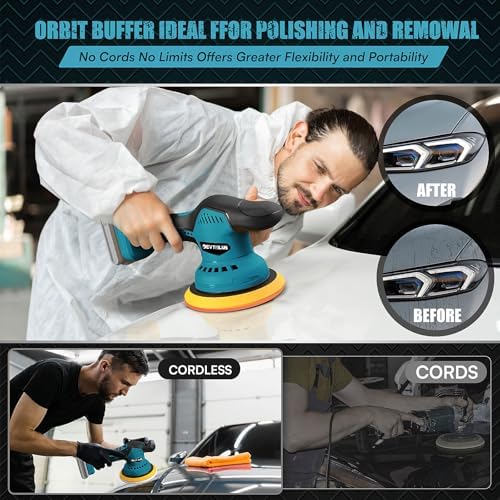 Cordless Car Buffer Polisher Kit Compatible with Makita 18V Battery(NO Battery),6"Brushless DA Random Polishing Machine, 8 Variable Speed 5500RPM for Car Detailing,14Pcs Accessories