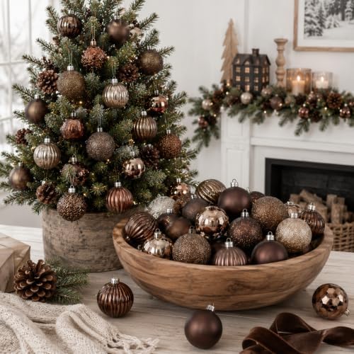 Lunmon 64 Pcs Brown Christmas Balls Ornaments Moody Neutral Xmas Bulbs