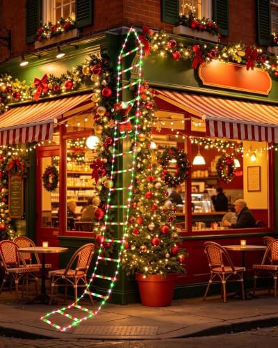 Toodour LED Christmas Lights - 10ft Christmas Decorative Ladder Lights with Santa Claus, Xmas Decorations Light for Indoor Outdoor, Window, Garden, Home, Wall, Xmas Tree Decor - Red White & Green