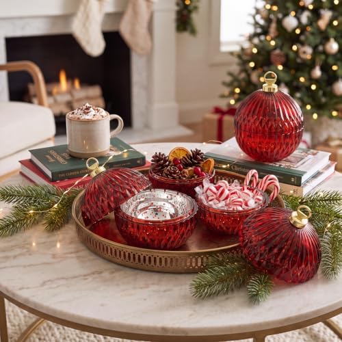 4 Pack 4'' Glass Christmas Candle Jars for Candle Making, Red