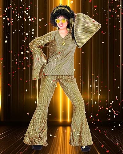 Jexine 70s Disco Outfit Women Sequin Sparkly Costume