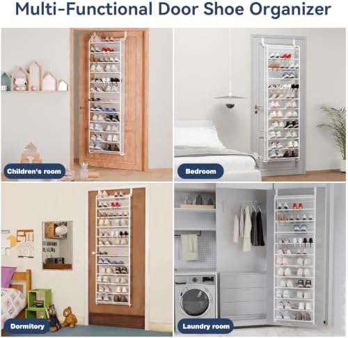 Whitmor 36 Pair Over the Door Shoe Rack,12 Tier Hanging Shoe Organizer with Metal Frame & Mesh Shelves, Heavy Duty Shoe Storage Holder for Door, No Drill Installation, 74" H x 21.7" W x 7.5" D, White