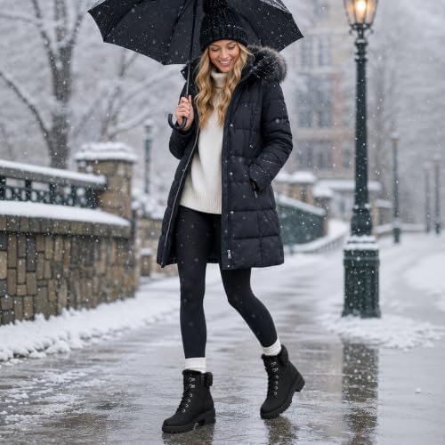 TEMOFON Ankle Boots for Women Winter: Comfortable Lace-up Combat Boot Warm
