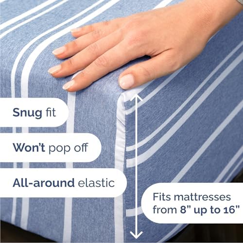 Cal King Size 4 Piece Sheet Set - Comfy Breathable & Cooling - Blue Stripes