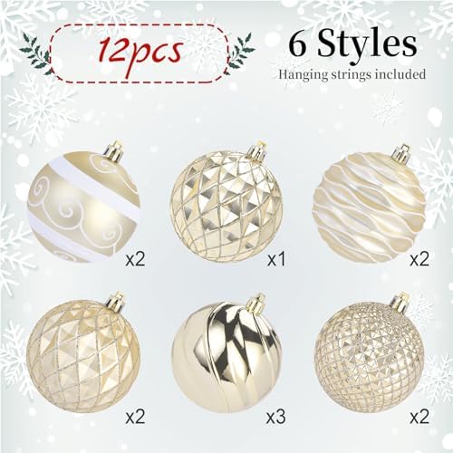 SHareconn 12ct 3.15 Inch Christmas Tree Balls Ornaments, Gold & White, 80mm