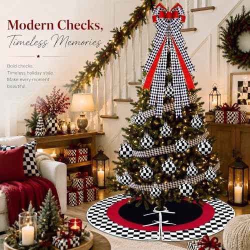 Sosation 29 Pcs Black White Checkered Christmas Tree Decor Complete Set