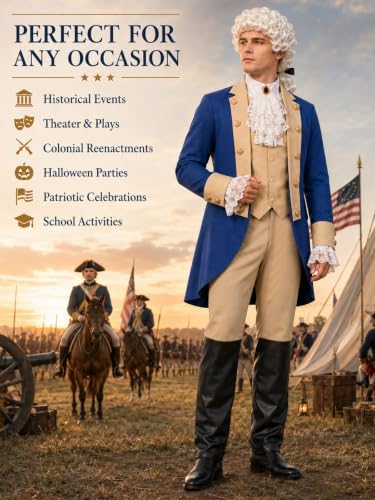 Founding Fathers Costume Set for Men - 7PC Colonial Costume Men