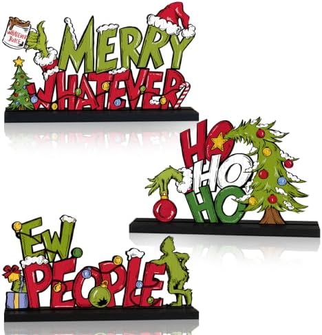 3 Pcs Christmas Table Decorations, Wooden Christmas Decor Indoor