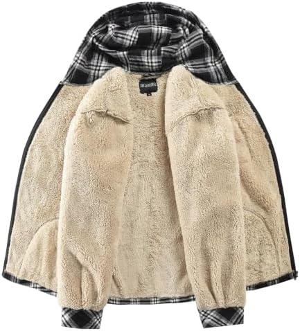 Elesuit Men's Full Zip Fleece Flannel Jacket Shirt Plaid Cotton Hoodie Coat