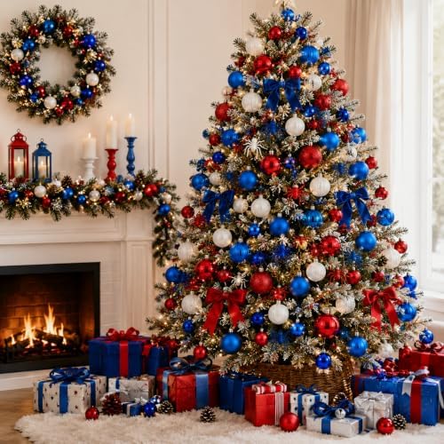 Lunmon 64 Pcs Spider Christmas Balls Ornaments Patriotic Tree Decorations