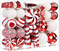 105Ct Red and White Christmas Ornaments Set Shatterproof Candy Cane Theme Decorations for Xmas Tree, Donut Polka Dot Assorted Ornaments for Holiday Festival Family Decor (Red&White)