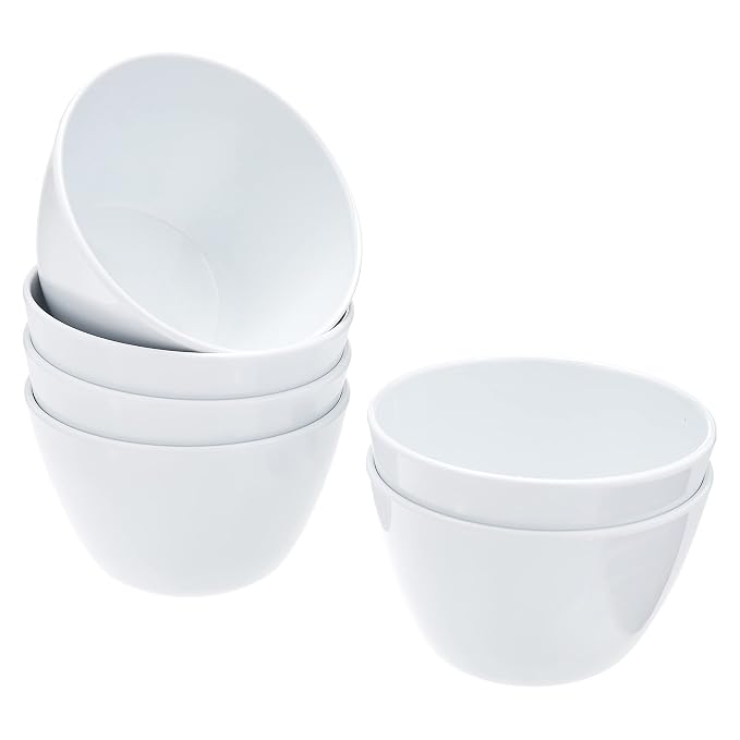 Amazon Basics Melamine Small Bowls for Sauces, Dessert, Round Serving Bowls, BPA Free, Dishwasher Safe, 8 oz, White, 6-Piece Set