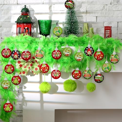 Outus 16 Pcs Christmas Ball Ornaments for Tree Red and Green Merry Christmas Hanging Ornaments Xmas Elf Balls for Tree Decoration Xmas Gifts Farmhouse Home Fireplace Decoration Holiday Party Favors