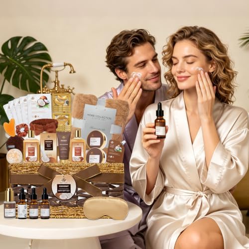 Gifts for Women & Men, 35 Pcs Coconut & Vanilla Self Care Spa Gifts Basket