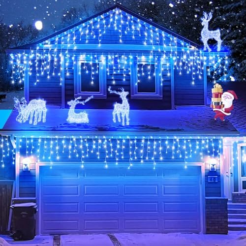 33FT Icicle Lights for Outside 400 LED Blue and White Christmas Lights