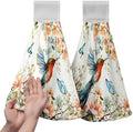 Floral Birds Hand Towels with Hanging Loops Garden Watercolor Floral Hummingbird Butterfly Hanging Kitchen Towels Set of 2 Spring Summer Soft Absorbent Bath Tie Towel Oven Stove Dish Washcloths