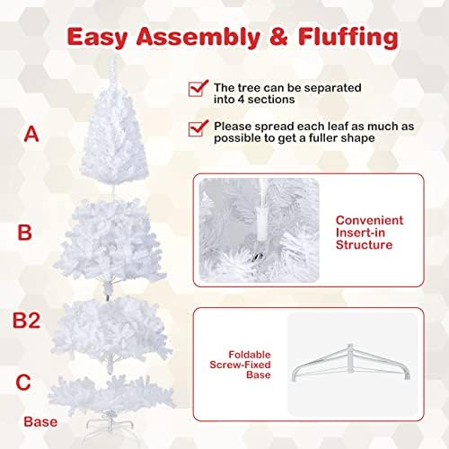 Happygrill 8 Feet White Christmas Tree Artificial Xmas Tree with Solid Metal Stand White Christmas Pine Tree for Indoor Outdoor Decoration