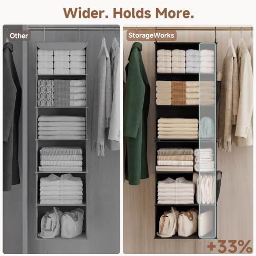StorageWorks Hanging Closet Organizer, 6-Shelf with 2-in-1 Design, Ivory