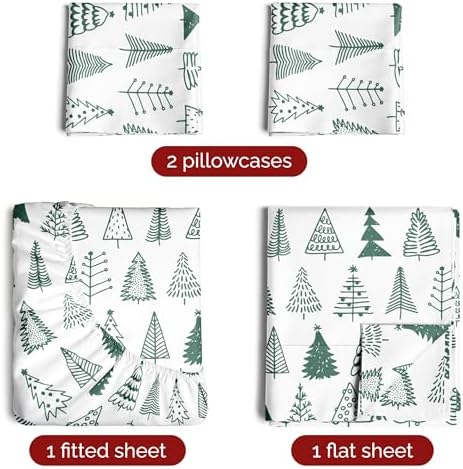 Christmas Sheet Set, Christmas Tree 3, Holiday Xmas Bedding Set - Queen