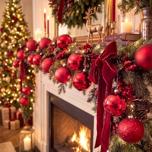 Jenaai 12 Pcs Red Christmas Ball Ornaments 3.15 Inch Plastic Hanging Bauble