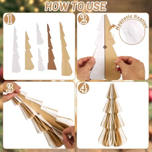 SUNBEAUTY Paper Christmas Trees,Neutral Christmas Honeycomb Tree Centerpiece，3D Modern Table Decoration for Xmas Holiday Party,New Year（Brown