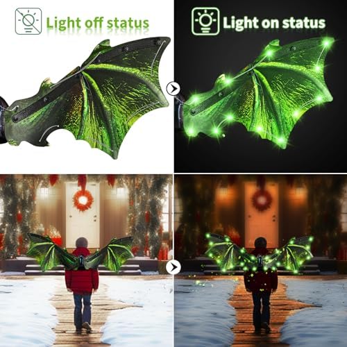 maysida Electric Dragon Wings, Kids Dinosaur Costume Wings with LED Light & Music, Halloween Dino Dress-Up Costumes for Boys & Girls, Green Dinosaur toys for Kids as Christmas Birthday Party Gifts