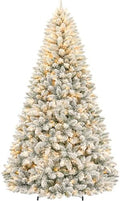 Hykolity 6 ft Prelit Flocked Christmas Tree with Warm White LEDs