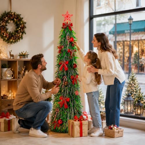 Christmas Tree 5FT Artificial Xmas Decor Pop Up with Decoration Green-Silver