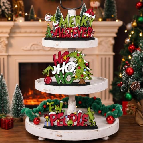 3 Pcs Christmas Table Decorations, Wooden Christmas Decor Indoor