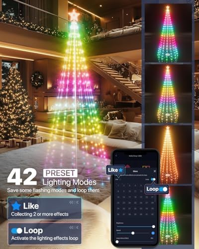 8Ft Lighted Christmas Tree, 340 RGB LEDs, DIY 16 Mil Colors Changing, Prelit Cone Tree, Music Sync, App & Remote Control, Outdoor Decoration for Bars, Patio, Beach, Pool, Cruise Party