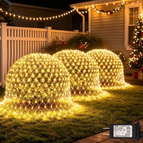 120LED Net Lights, 5ft x 5ft Christmas Net Lights Outdoor 8 Modes Timer