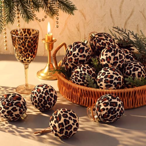 Outus 18Pcs Leopard Print Christmas Ball Ornaments Wild Glam Decor for Tree