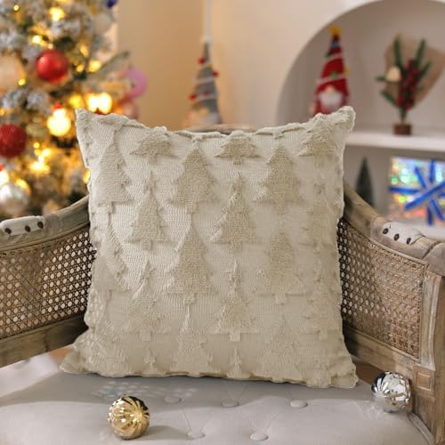 DFXSZ Christmas Tree Pillow Covers 20x20 Set of 2 Christmas Decor BeigeStar