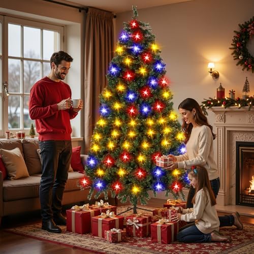 Northroad 7ft Pre-lit Artificial Christmas Tree, Prelit Xmas Tree w/1592 Branch Tips & 500 UL Listed Lights with Remote Control,Timer for Xmas Decoration,Green