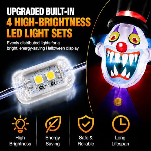 11FT Giant Halloween Inflatables Clown Ghost Outdoor Decorations, Giant Blow Ups with Build-in LED Lights, Scary Yard Garden Decoration for Halloween Party Indoor Outdoor